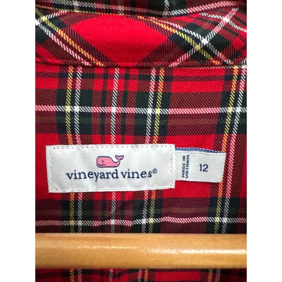 Vineyard Vines Women's Red Tartan Plaid Woven Weekend Button Down Sz 12 Preppy - Picture 2 of 5
